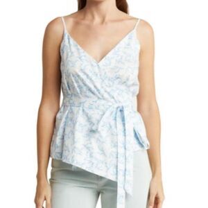FRNCH Romantic White & Blue Floral Cotton Wrap Top NWT Small